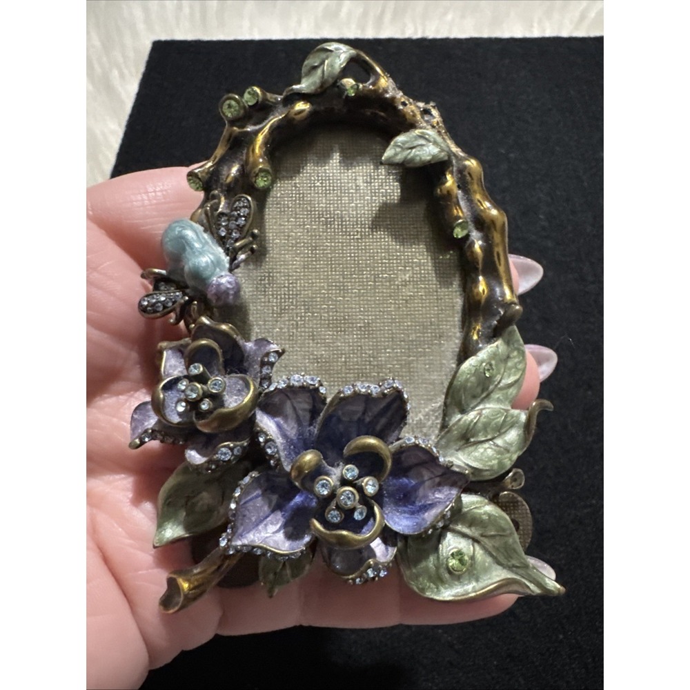 Argento SC Swarovksi Crystal Enamel Hummingbird Bee Flower Oval Picture Frame